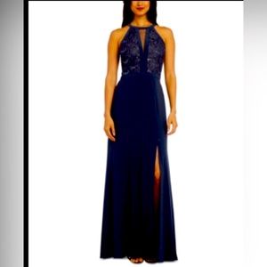 Charcoal blue lace halter dress